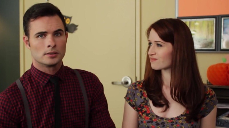 Ashley Clements as Lizzie Bennet and Daniel Vincent Gordh as William Darcy in a scene from The Lizzie Bennet Diaries.