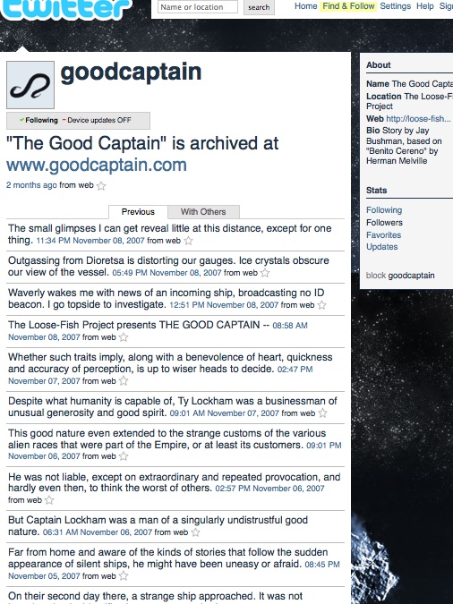 Screenshot of the start of 'The Good Captain' Twitter feed.